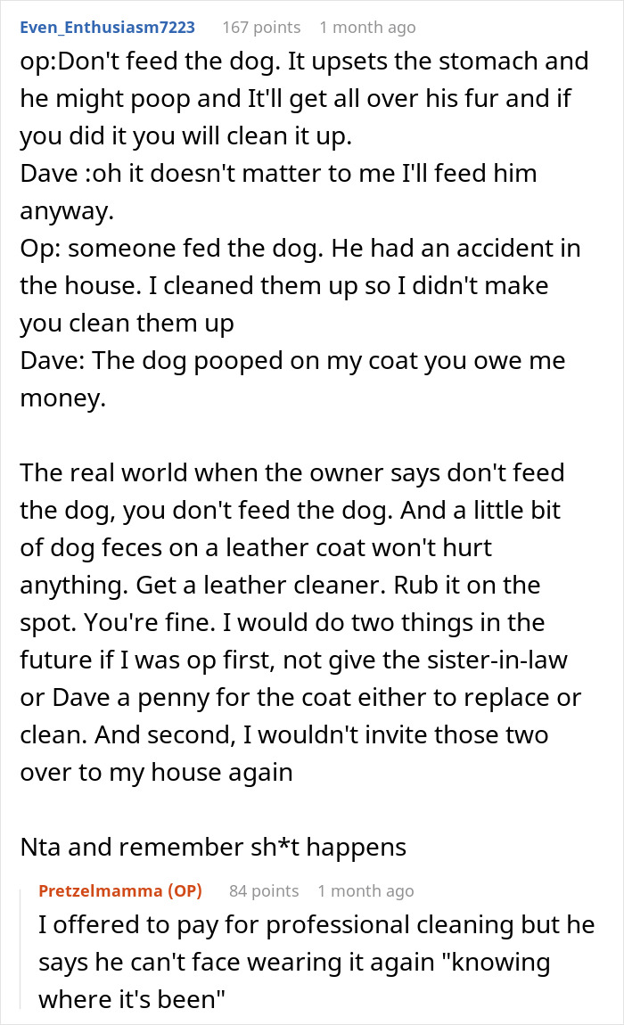 Woman refuses to replace nephew&rsquo;s jacket ruined by dog&rsquo;s accident after warnings were ignored in family dispute.