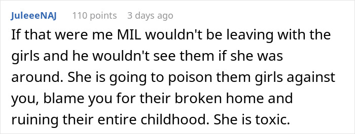 Commenter expressing concerns about a MIL teaching her son that cheating is acceptable, calling her toxic and cruel.
