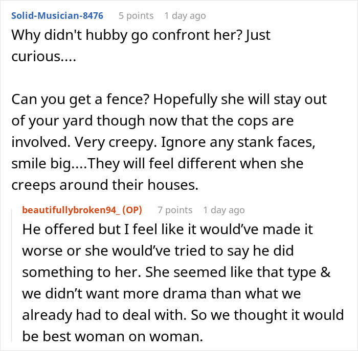 Pregnant lady shares creepily repeated neighbor lurking around her house, leading to police involvement for safety concerns. - 38