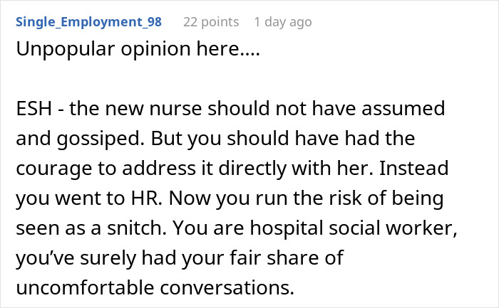 Reddit comment discussing conflict involving a new nurse and accusations related to an affair with father. Reddit comment discussing conflict involving a new nurse and accusations related to an affair with father.