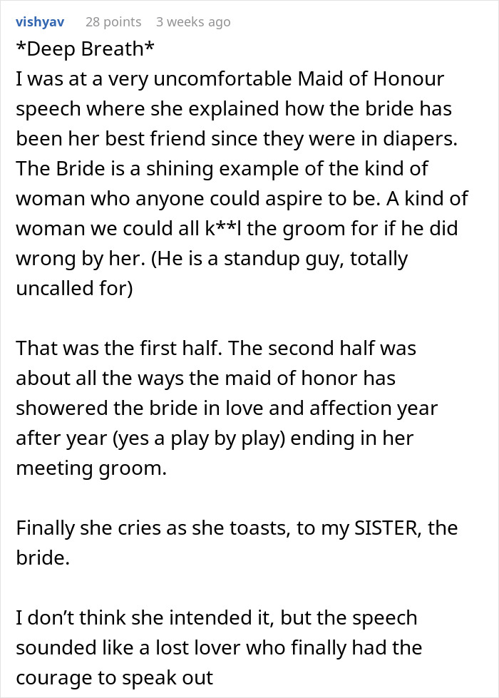 Text excerpt describing a best man&rsquo;s speech comparing groom&rsquo;s choice of bride to IKEA trip, shocking guests.