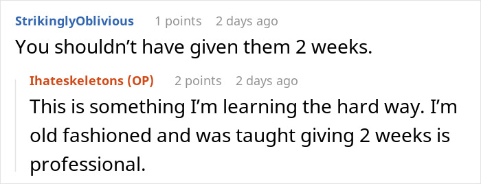 Screenshot of a Reddit discussion about an employee leaving a company after their wage was lowered. - 19
