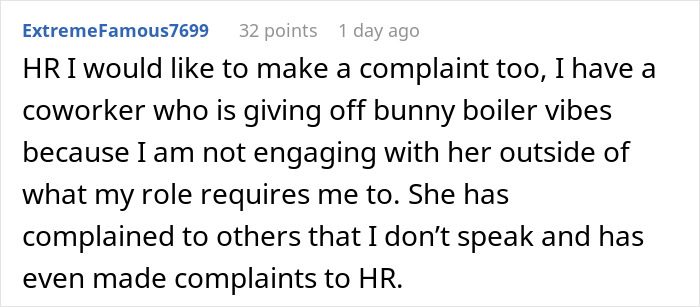 Screenshot of a Reddit comment describing conflict with a coworker who called lack of GIFs harmful to morale. - 29