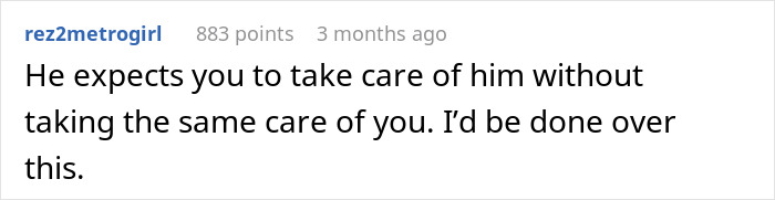 Comment on prenup and insurance, expressing frustration about unequal care and fairness in relationships.