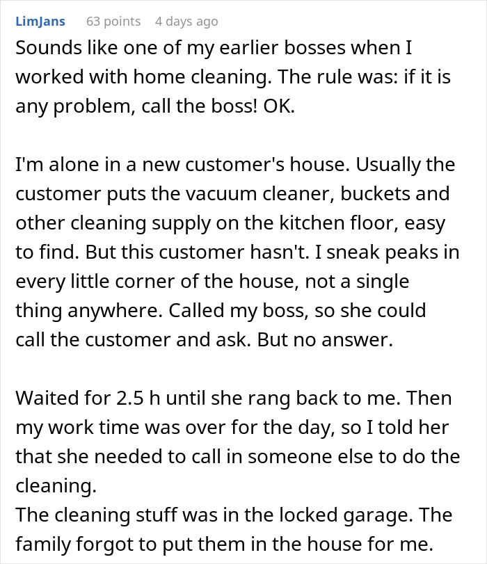 Text post from user LimJans sharing a story about a boss who ignored messages after clients, causing a long wait. - 41