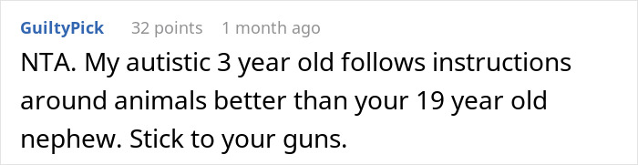 Screenshot of an online comment discussing a woman refusing to replace nephew&rsquo;s jacket ruined by dog&rsquo;s accident.