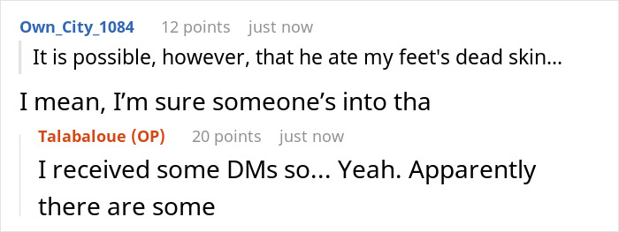 Text conversation screenshot discussing a story about adding menstrual blood to food to prevent theft. Text conversation screenshot discussing a story about adding menstrual blood to food to prevent theft.