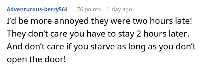 Comment about being annoyed by two-hour delay while babysitting and ordering DoorDash during overreaction discussion. Comment about being annoyed by two-hour delay while babysitting and ordering DoorDash during overreaction discussion.