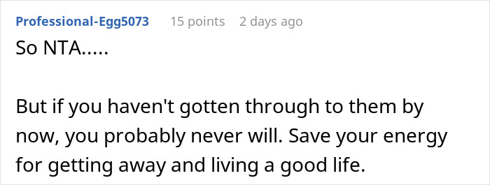 Text comment about frustration and advice on saving energy, related to 'Golden Child' stealing brother&rsquo;s gifts and birthday conflict.