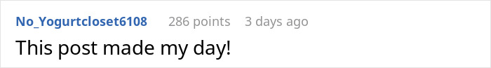 Screenshot of a text comment reading This post made my day, related to a story about a nosy MIL and a vibrating surprise gift. Screenshot of a text comment reading This post made my day, related to a story about a nosy MIL and a vibrating surprise gift.