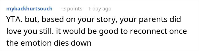 Comment about parents playing favorites and emotions after adopted daughter moves out post-graduation in an online forum.