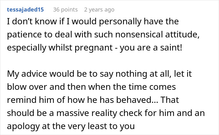 Comment discussing dealing with a husband throwing a fit over a possible spoiled gender reveal of their baby.
