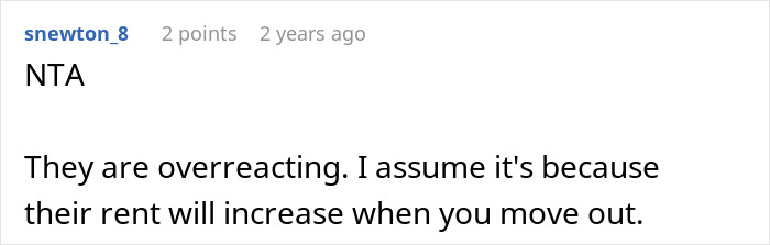 Screenshot of a forum comment discussing reactions to not telling roommate about buying a house until closed.