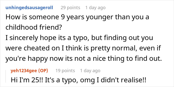 Online conversation discussing a woman revisiting past breakup after friend reveals she was the other woman. - 21