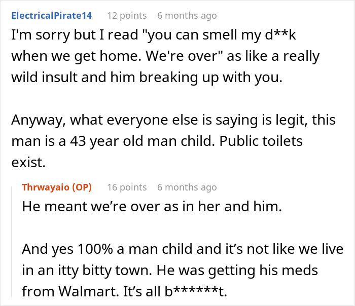 Red smartphone charging on a bathroom counter in a house, next to a boyfriend and his ex-gf's belongings.