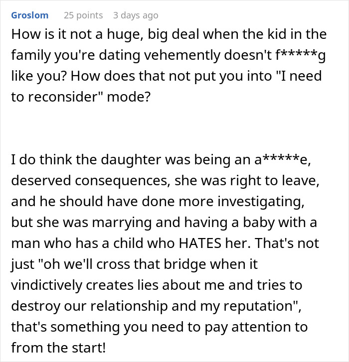 Comment discussing teen forging texts to sabotage dad's relationship with pregnant fianc&eacute;e, causing family conflict and consequences.
