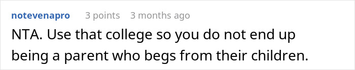 Screenshot of an online comment advising a teen to focus on college instead of fixing parents’ financial mistakes. - 44