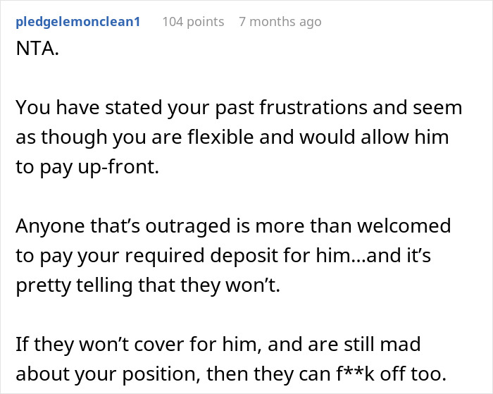 Reddit comment discussing backlash over not inviting nephew on vacation after he bailed on multiple trips previously.