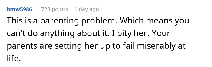 Comment text on social platform discussing frustration and parenting issues related to sibling behavior and family dynamics. - 24
