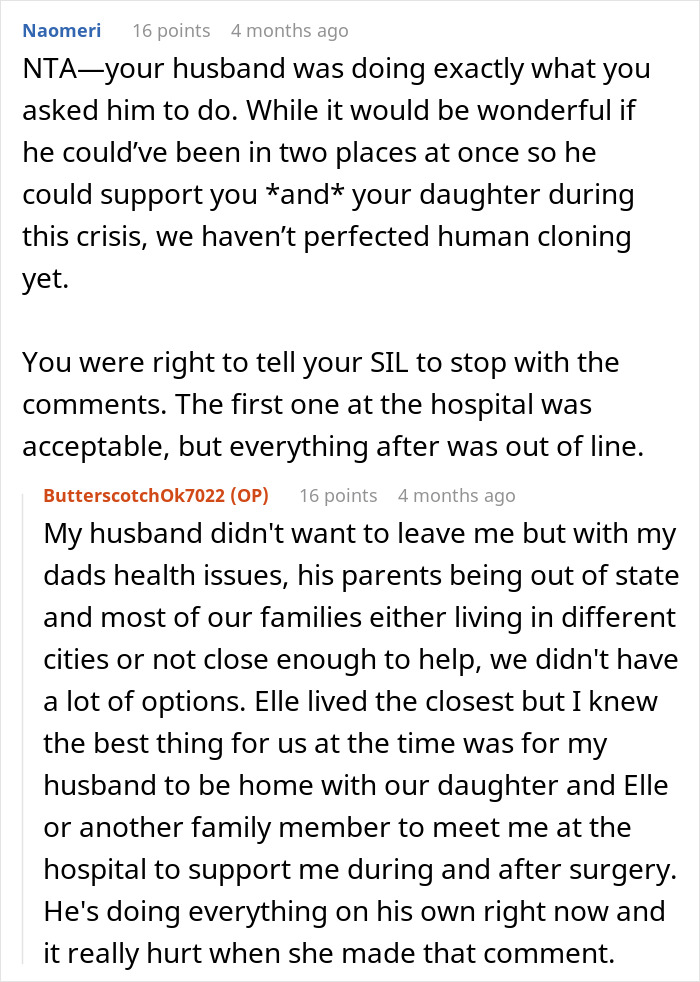 Screenshot of a Reddit discussion highlighting sil pregnancy husband boundaries during family support conflicts. - 35