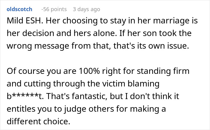 Screenshot of a Reddit comment discussing standing firm and judgment in a MIL left shocked after woman calls her out for teaching cheating.