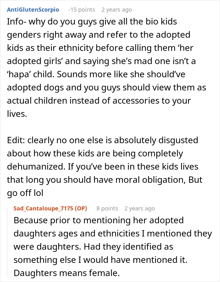 Online discussion about mom of 6 trying to dump two adopted kids on ex during divorce and CPS involvement