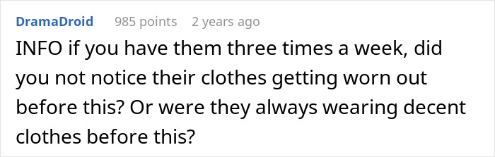 Screenshot of a Reddit comment questioning if worn-out clothes were noticed before in a child support and CPS case discussion. - 21