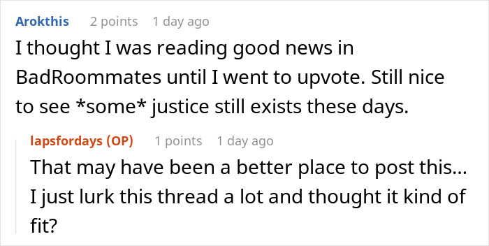 Reddit comments discussing a legal battle between roommates over cats and dogs and a woman winning her deposit back in court. Reddit comments discussing a legal battle between roommates over cats and dogs and a woman winning her deposit back in court.