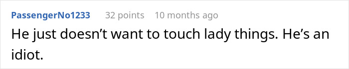 Comment on forum post discussing custodian refusing to empty feminine hygiene waste bins due to religious reasons.