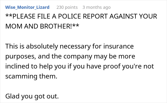 Comment urging to file a police report for insurance proof related to girl surviving cancer and accepting prosthetic leg.