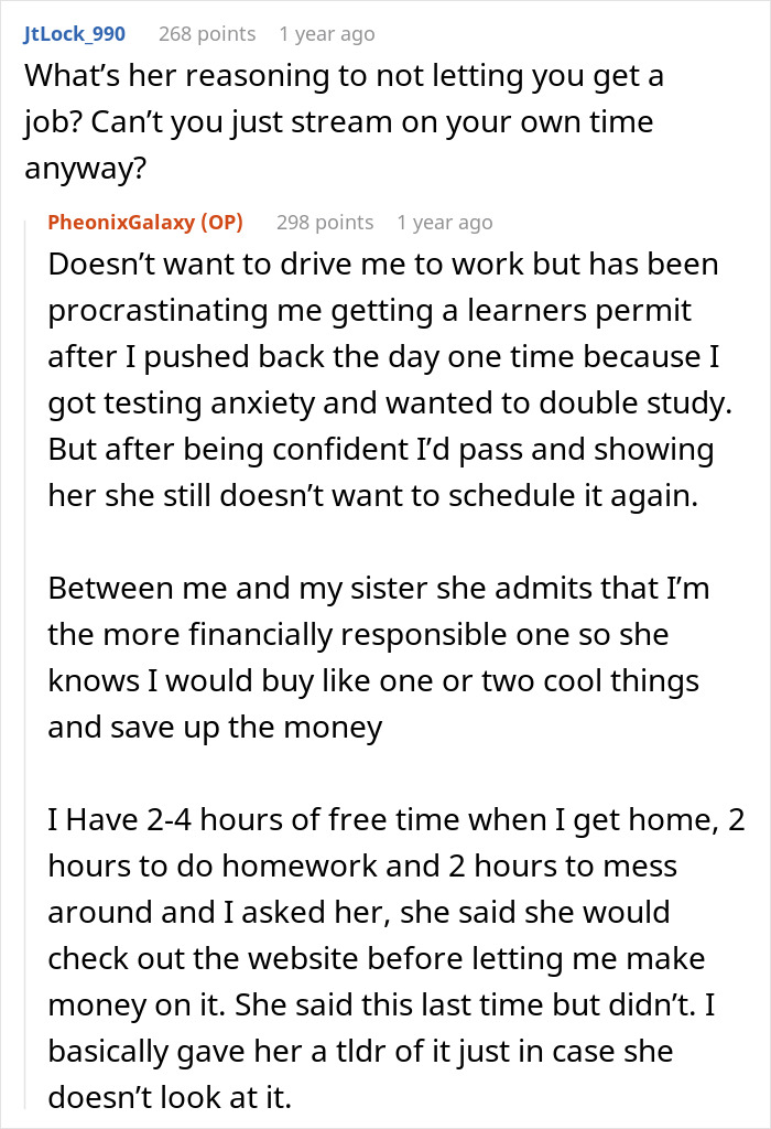 Screenshot of a Reddit conversation about a teen negotiating babysitting payment and parental permission challenges.