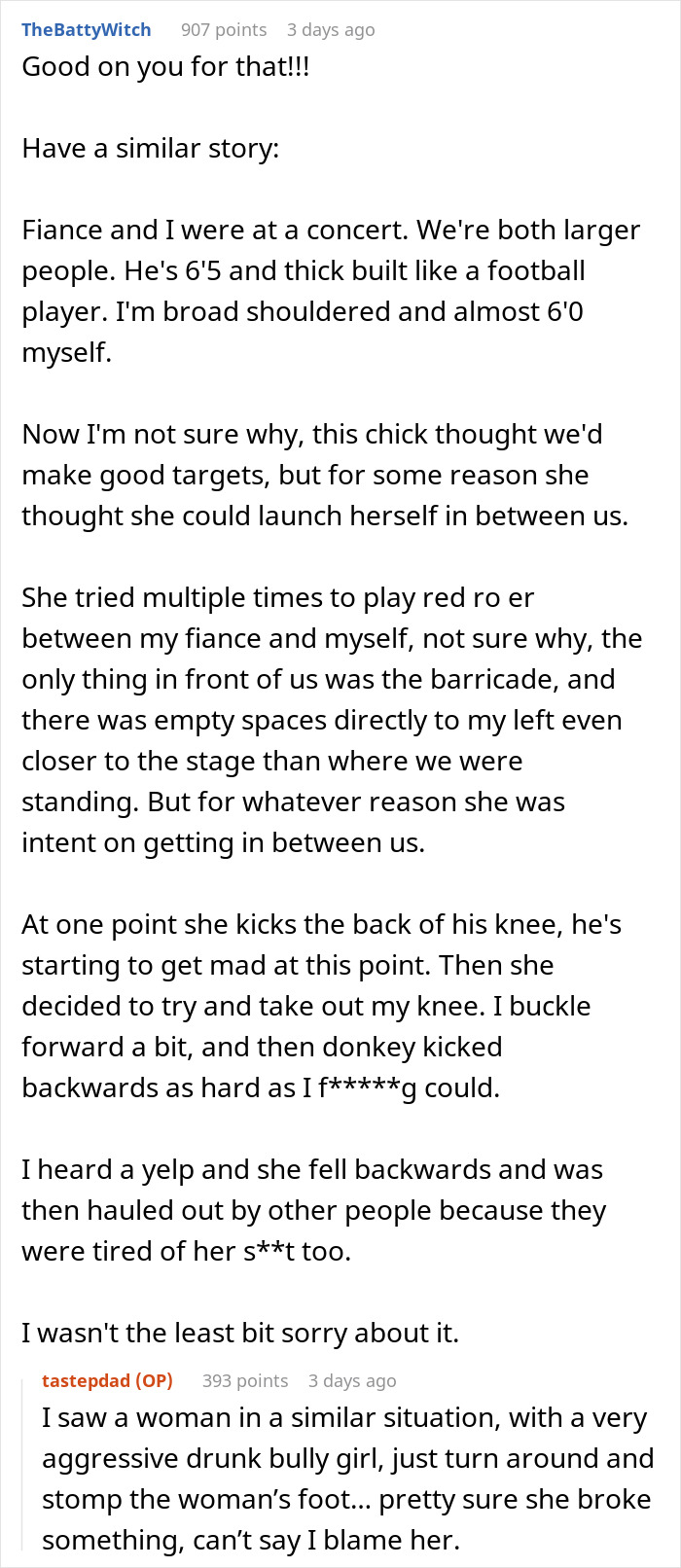 Woman annoys everyone at concert causing conflict as others react and beer gets poured in her purse. - 16