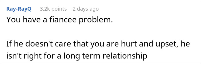 Screenshot of an online comment advising about a fiancé problem and relationship concerns after family issues. Screenshot of an online comment advising about a fiancé problem and relationship concerns after family issues.