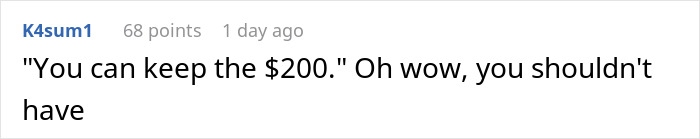 Screenshot of a forum comment about receiving $200, highlighting an insist friend board dog context in a casual discussion.