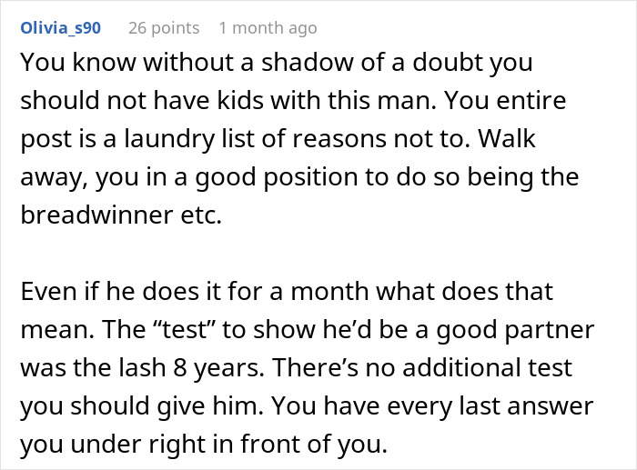 Comment advising against having children with a husband demanding an open marriage and suggesting divorce instead. - 37