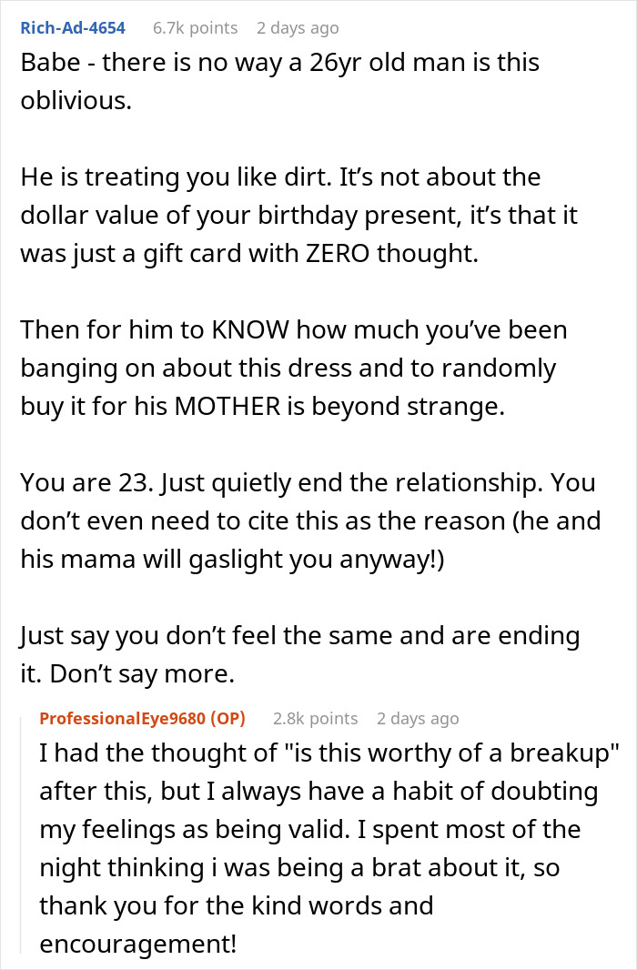 Text conversation about a jerk boyfriend showing disrespect by buying his girlfriend’s dream gift for someone else. - 16