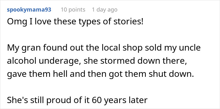 Reddit comment from user sharing a story about a mom closing down a gaming store that sold swords to her son. - 56