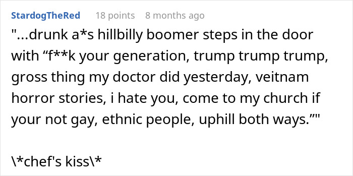 Text from social media post showing a boomer making offensive remarks inside a barbershop before calling cops on the owner. Text from social media post showing a boomer making offensive remarks inside a barbershop before calling cops on the owner.