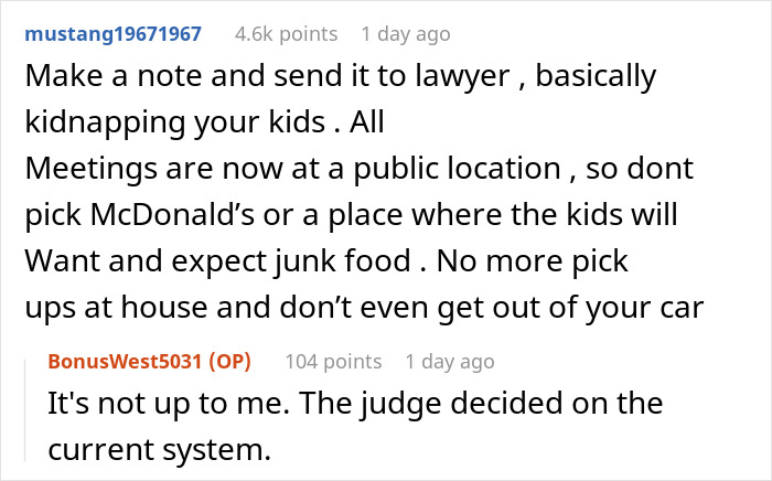 Screenshot of Reddit comments discussing refusing bathroom use to ex&rsquo;s stepkid, suspecting snooping intentions.