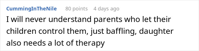 Comment on forum about parents letting children control them, related to teen forging texts and relationship sabotage.