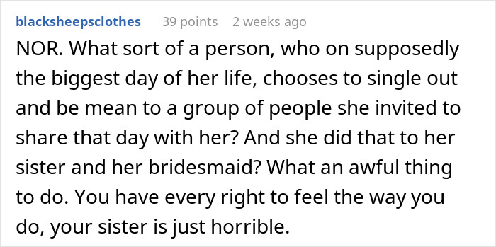 Screenshot of a Reddit comment criticizing a bride for placing all plus-size guests at a weight watchers table, sparking body positive debate. Screenshot of a Reddit comment criticizing a bride for placing all plus-size guests at a weight watchers table, sparking body positive debate.