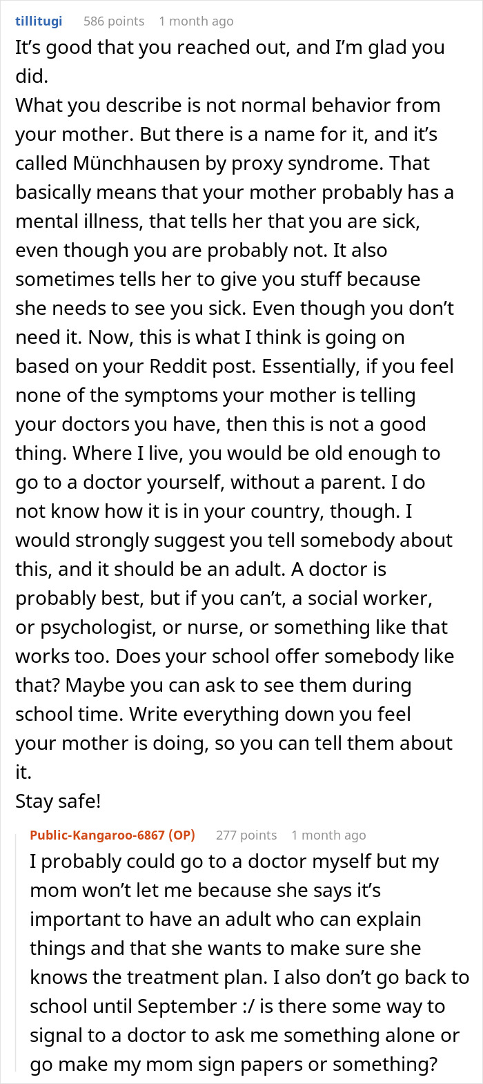 Teen tired of being dragged to hospitals by mom shares experience of false illness claims and mental health challenges. - 17