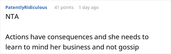 Comment on AITAH post about getting a new nurse fired for false affair accusations, emphasizing consequences and minding business. Comment on AITAH post about getting a new nurse fired for false affair accusations, emphasizing consequences and minding business.