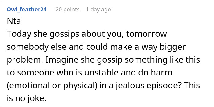 Comment discussing the consequences of gossip and drama in a post about a nurse accusing someone of an affair. Comment discussing the consequences of gossip and drama in a post about a nurse accusing someone of an affair.