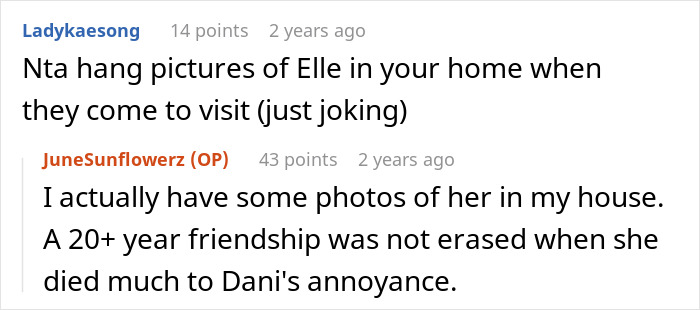 Screenshot of a comment thread discussing erasing a late wife from kids’ lives and preserving her memory. Screenshot of a comment thread discussing erasing a late wife from kids’ lives and preserving her memory.