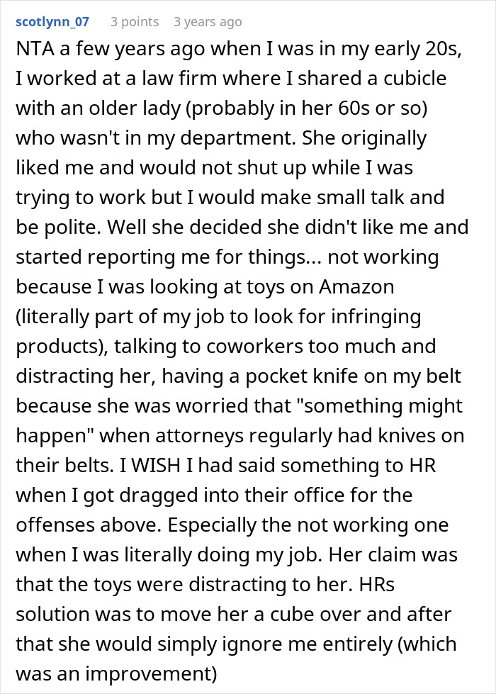 Reddit comment text about a boss bad with technology spying on a younger coworker and acting like the victim.