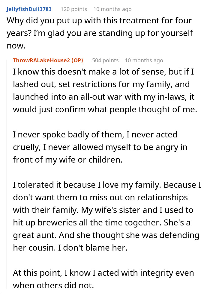 Reddit conversation showing plea for understanding amid false accusation wife father conflicts within family relationships.