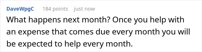 Comment about a woman insisting her daughter-in-law pays full rent after receiving only half, showing entitled behavior online.