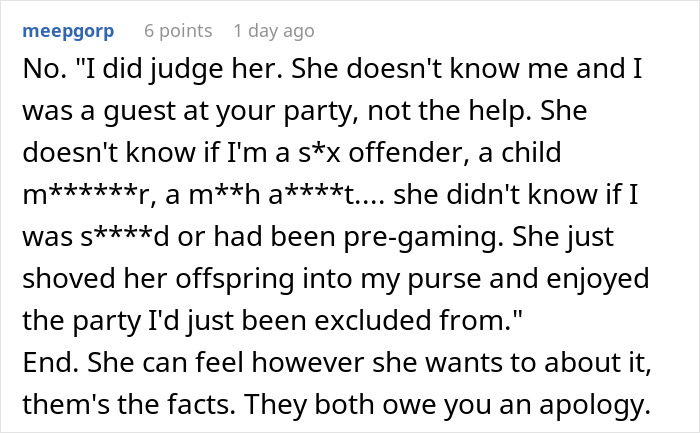 Woman leaves friend's party upset after being used as babysitter by her sister without saying goodbye. - 34