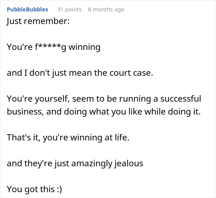 Text post showing encouragement and success message in a discussion about boomers breaking into barbershop and police involvement. Text post showing encouragement and success message in a discussion about boomers breaking into barbershop and police involvement.